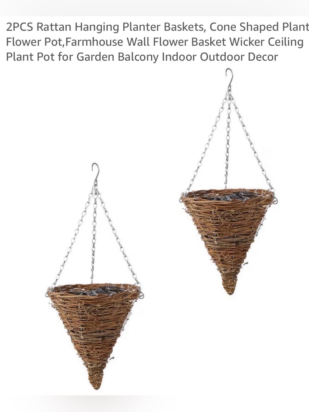 2 Piece Rattan Hanging Planter Basket - Brown
